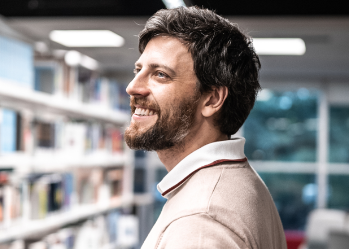 Man in library